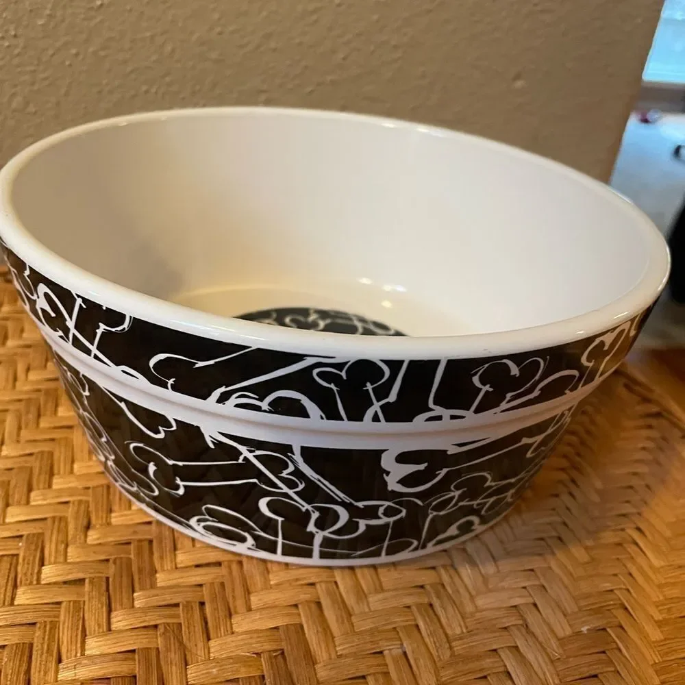 Bones Black and White Ceramic Big Dog Bowl